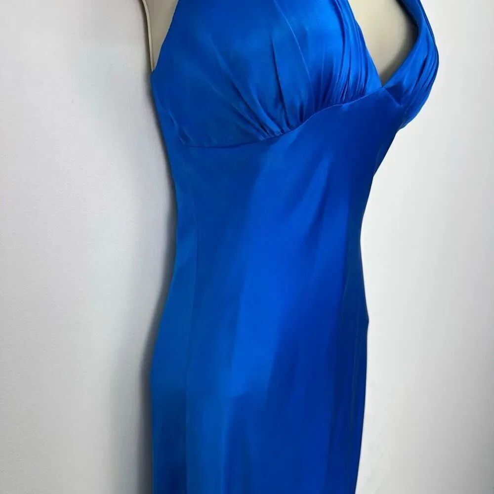 Cache Vintage Cobalt Blue Liquid Silk Halter Fishtail Maxi Gown - Picture 12 of 16